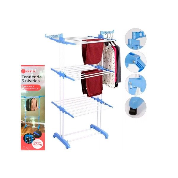 Producto - Tender Vertical 3 Pisos Plegable Doble Vara