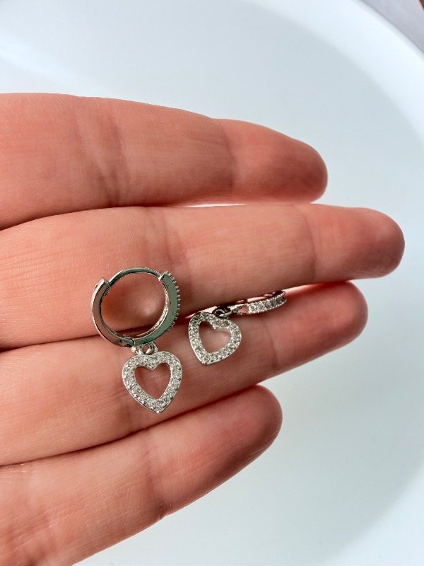 Producto - Aros acero corazones colgantes brillo