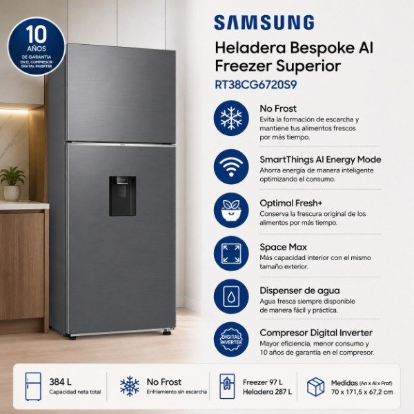 Producto - HELADERA SAMSUNG BESPOKE AI RT38CG6720S9 - 384 LTS