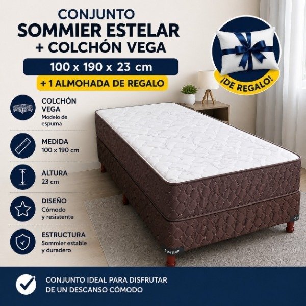 Producto - CONJUNTO SOMMIER ESTELAR + COLCHÓN VEGA 100 X 190 X 23 CM