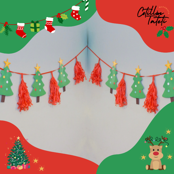 Producto - GUIRNALDA ARBOLITOS VERDES Y BORLAS ROJAS