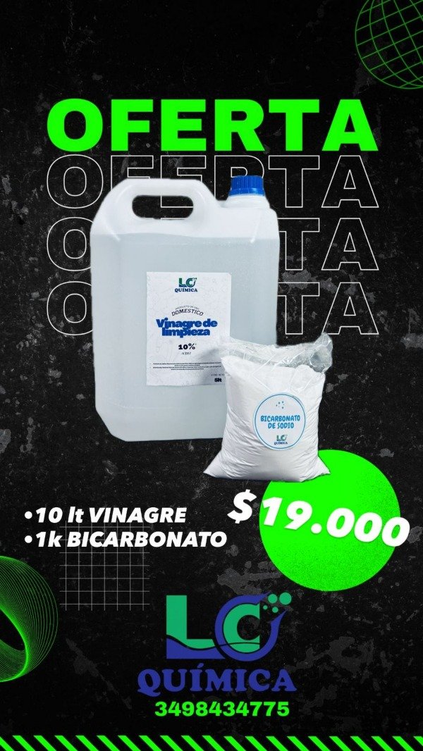 Producto - Combo limpieza. 10 litros de vinagre y 1 kg bicarbonato de sodio