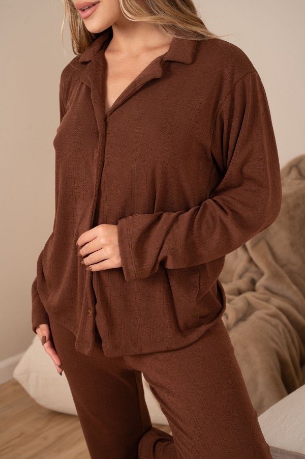 Producto - Pijama largo camisero cala chocolate