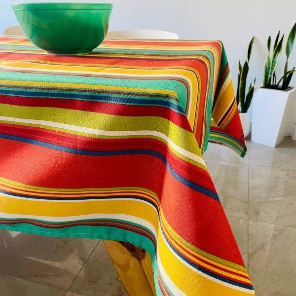Producto - Mantel Rayado Multicolor Gabardina Acrílica Impermeable