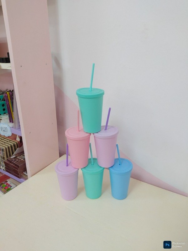 Producto - Vasos con bombilla lisos pastel