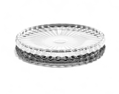 Producto - Plato de torta playo rayado con borde vidrio