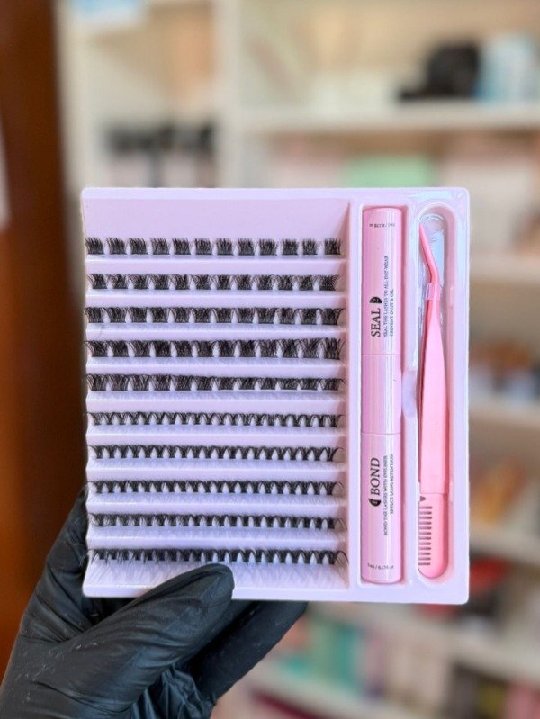 Producto - Kit de pestañas punto x punto + pegamento y sellador - M