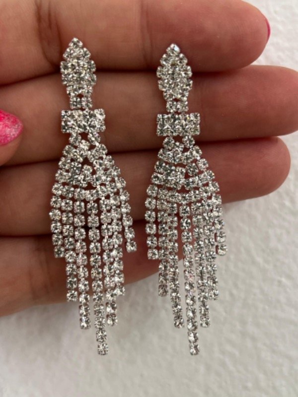 Producto - AFF0054 Aros fantasía blanco fiesta colgante strass