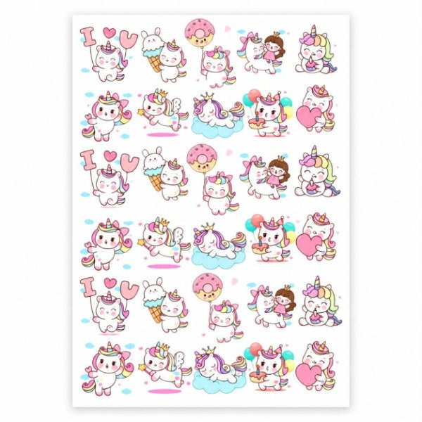 Producto - PLANCHA A4 PREDISEÑADA UNICORNIOS -TATUAJES TEMPORALES - 1