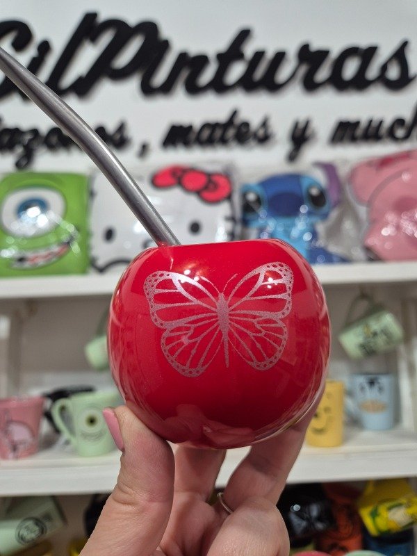 Producto - Mate esfera Mariposa plata