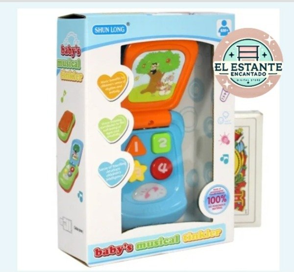 Producto - telefono interactivo con luz y sonido 5 teclas en caja visor azul(18x12x5cm)