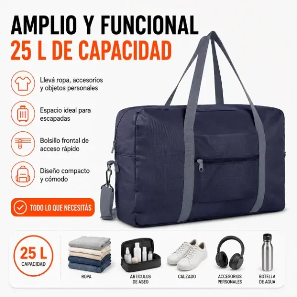 Producto - BOLSO PLEGABLE GRANDE DE VIAJE TELA SEMI IMPERMEABLE NEGRO 45X30X14 - 2