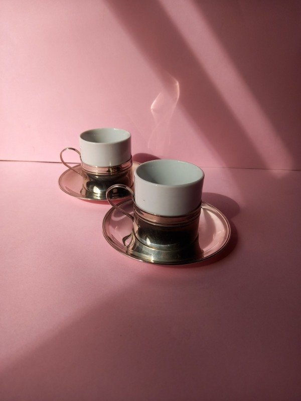 Producto - Juego de café porcelana y metal para 6