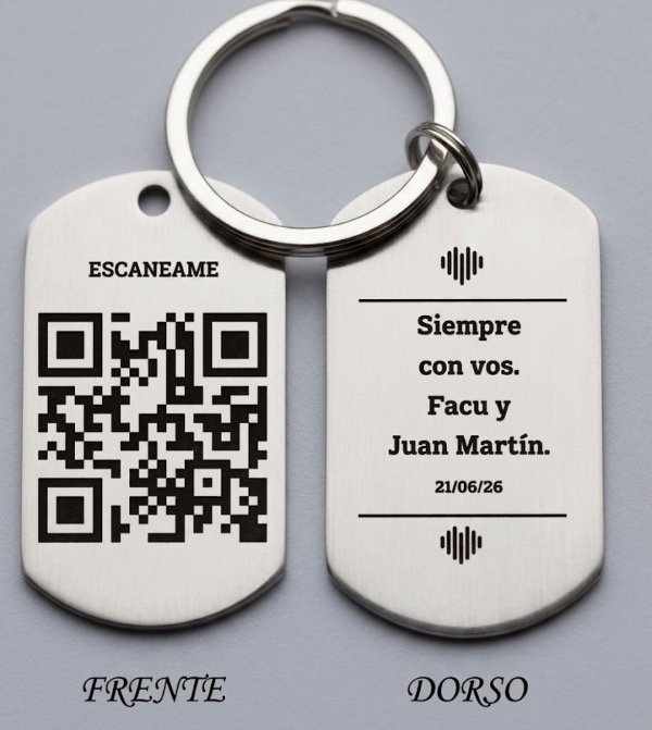 Producto - Llavero grabado Qr con audio y leyenda en dorso