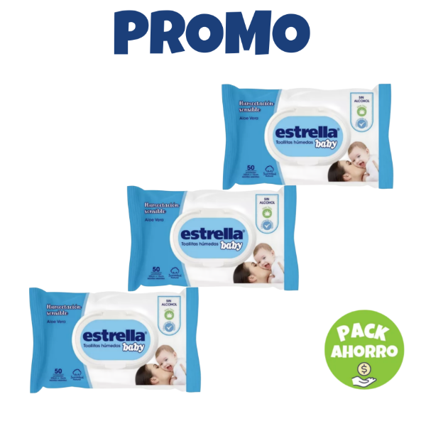 Producto - Promo Estrella Baby Pack x3 Toallitas Húmedas Humectación Sensible 150 unidades