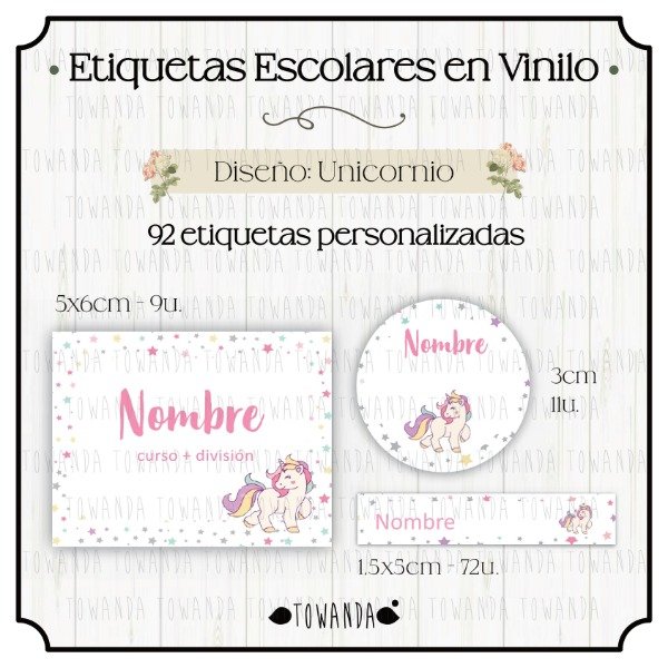 Producto - Unicornio - Etiquetas Escolares en Vinilo