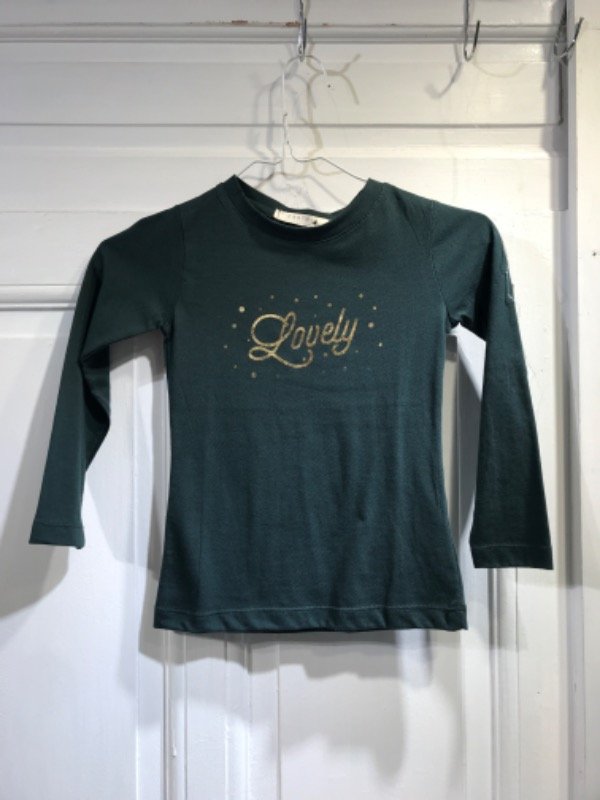 Producto - Remera CASTORO verde oscura logo lovely dorado nueva Talle 6 años-PRECIO:  26x