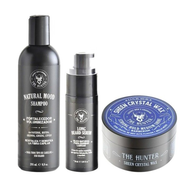 Producto - COMBO THE HUNTER SHAMPOO + SERUM PARA BARBA + POMADA SHEEN CRYSTAL WAX