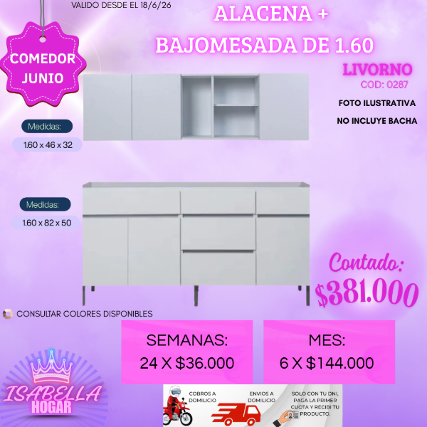 Producto - ALACENA 1.60 + BAJOMESADA 1.60 LIVORNO