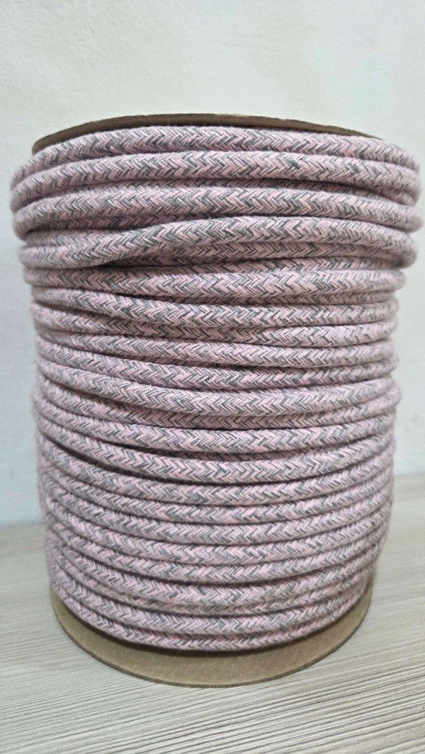 Producto - Cordon de algodón trenzado 7mm JASPEADO ROSA Y GRIS MELANGE OSCURO