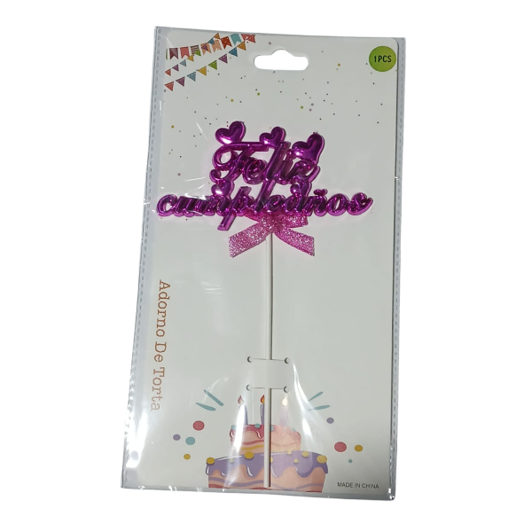 Producto - Cake topper Feliz cumpleaños corazon fucsia