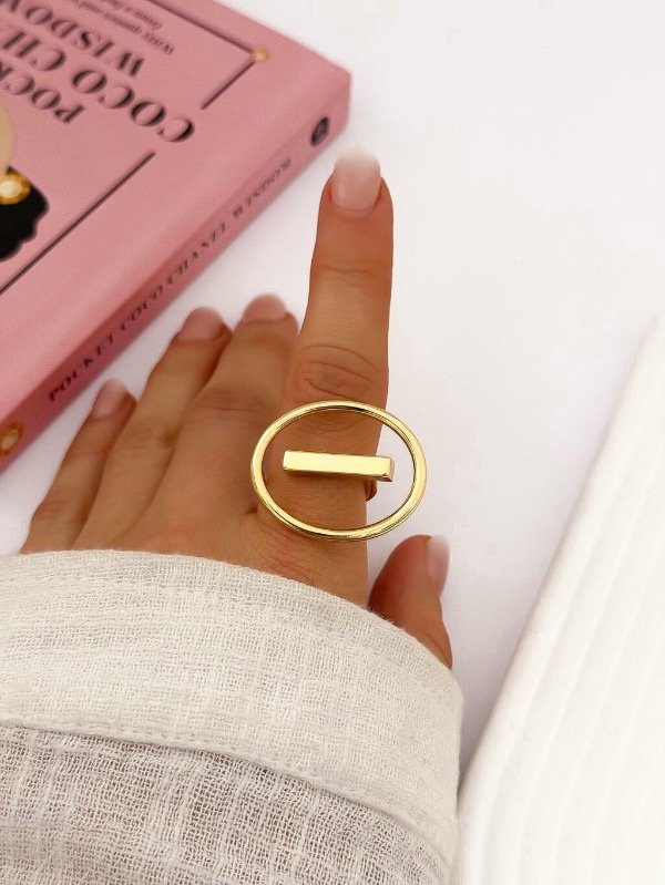 Producto - Anillo Oval Regulable Acero Dorado