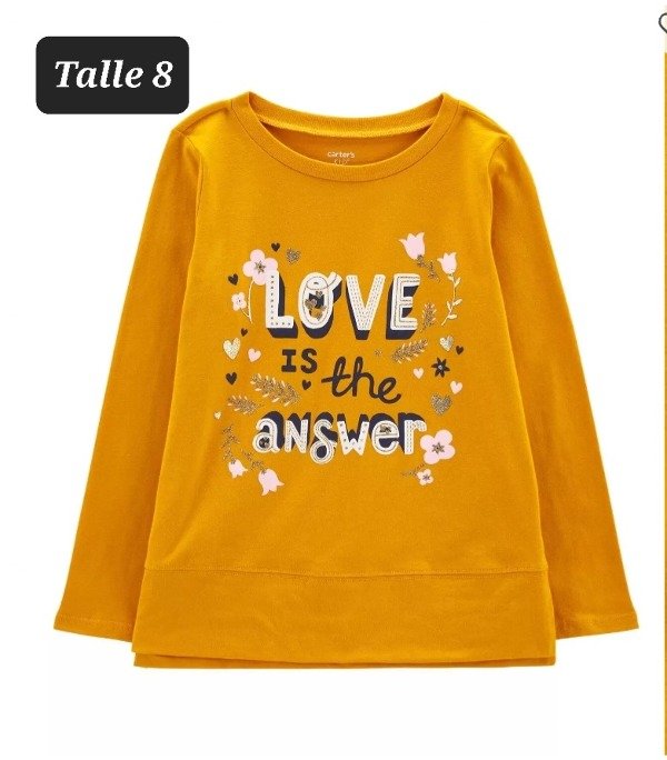 Remera manga larga carters talle 8 amarilla