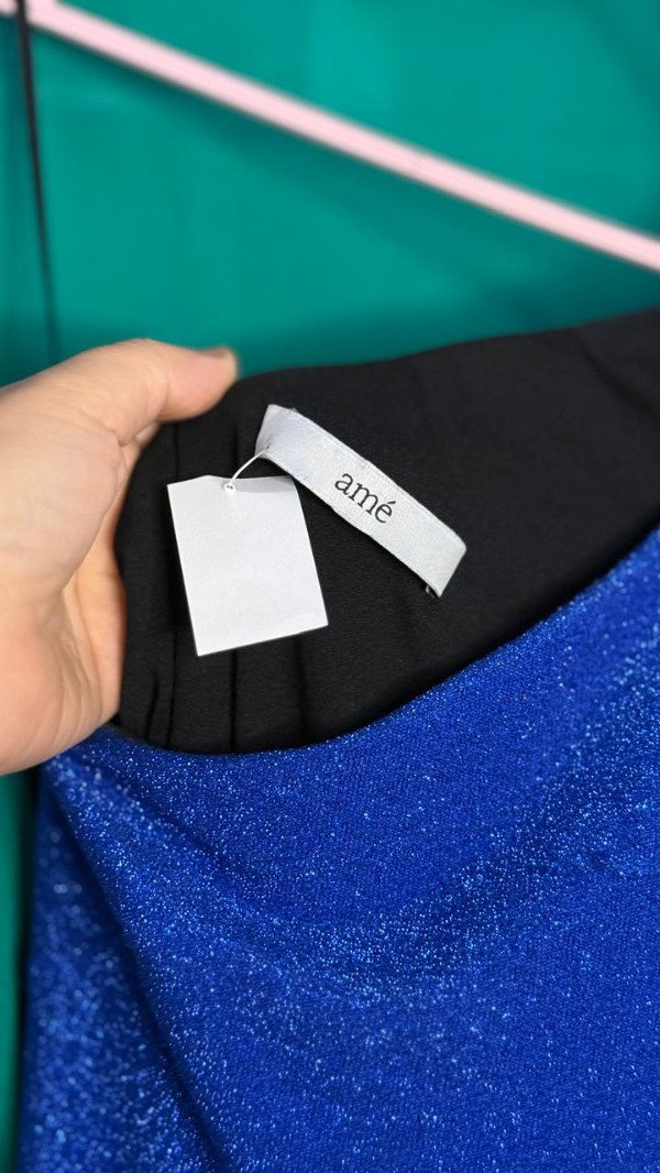 Vestido fiesta amé lurex azul una manga — imagen 2
