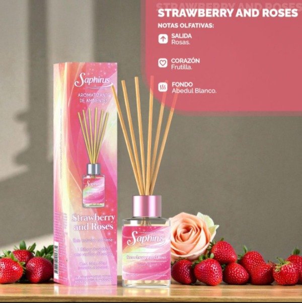 Producto - DIFUSOR CON VARILLAS SAPHIRUS 60ML "STRAWBERRY AND ROSES"