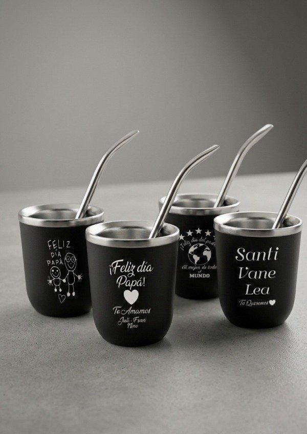 Producto - PROMO 1 DIA DEL PADRE - MATE ACERO CON BOMBILLA  GRABADO CON FRASES A ELECCION - 0