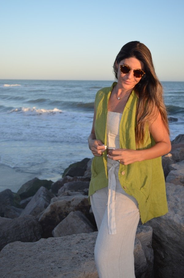 Producto - Chaleco Amanecer 100 Lino Pistacho