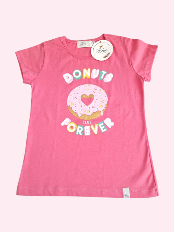 Producto - Remera manga corta rosa con DONA Blue 6 años NUEVA