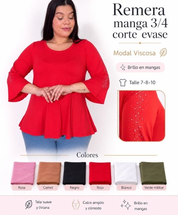 Producto - LINEA ABY Remera manga 3/4 con brillo