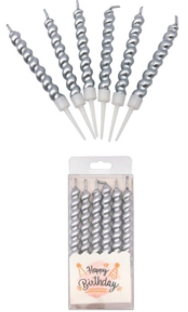 Producto - VELA TIRABUZÓN PLATEADO X 6 con porta vela