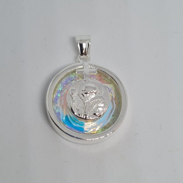 Producto - Dije plateado San Benito cristal