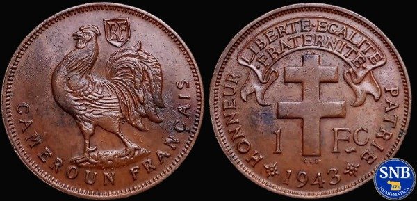 Producto - Camerún Francés Libre - 1 Franco (1943) KM #5 - Segunda Guerra Mundial #2