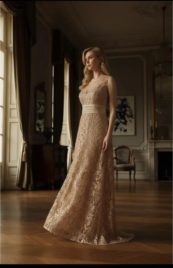 Producto - Vestido de guipur recto dorado