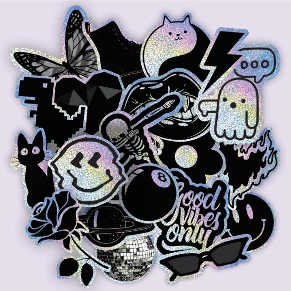 Producto - Pack 20 Stickers HOLO GLITTER Vinilo Uv Premium - Random Negra