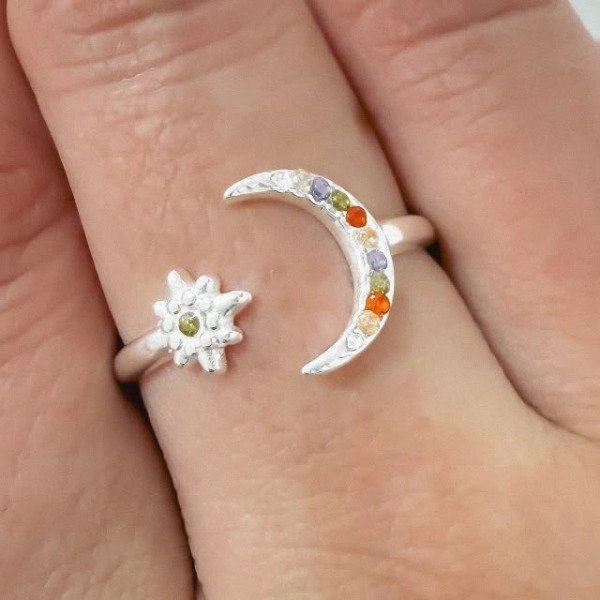 Producto - ANILLO DE ACERO BLANCO LUNA Y ESTRELLA