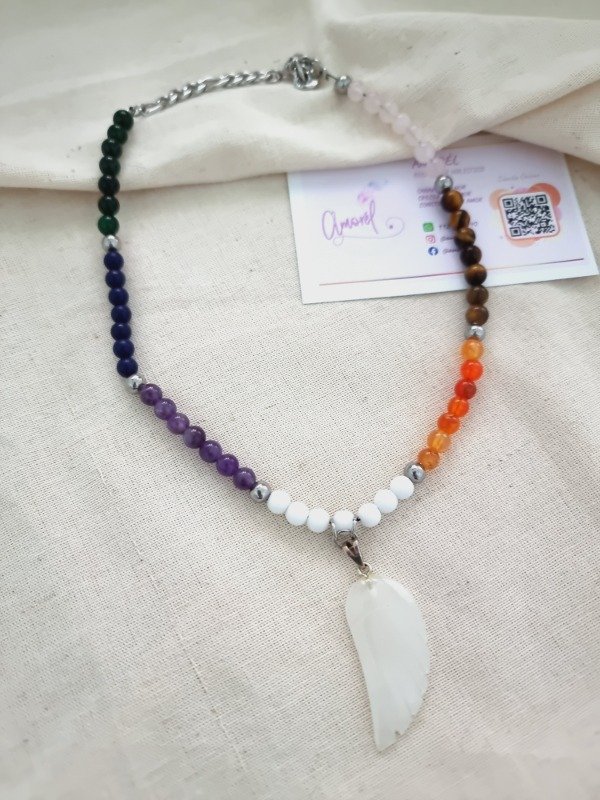 Producto - Collar 7 Arcángeles y Ala de Onix Blanco