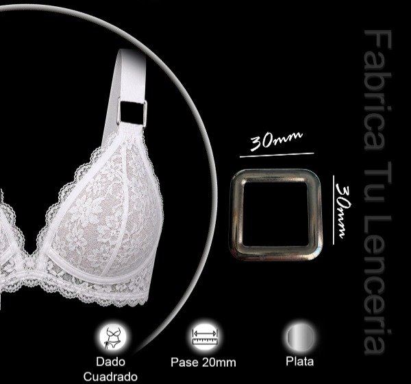 Producto - Herraje Dado Cuadrado. Pase: 20mm (1 unidad). Niquel/ plateado