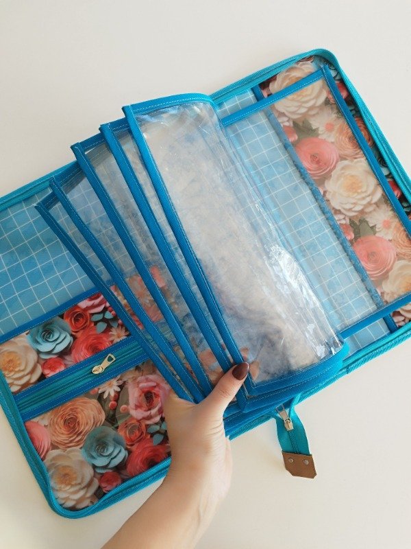 Producto - Organizador A4 Full 6 folios flores 3D crema y turquesa