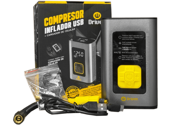 Producto - Compresor de aire y cargador de celular USB Driven