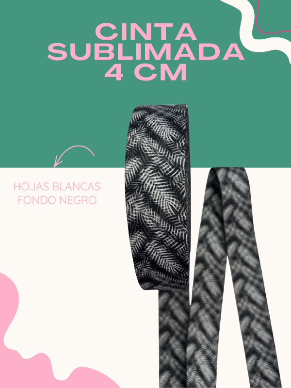 Producto - CINTA SUBLIMADA - HOJITAS BLANCAS (FONDO NEGRO)