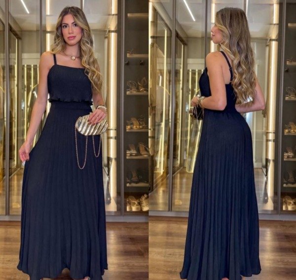 Producto - Vestido largo plizado importado Negro