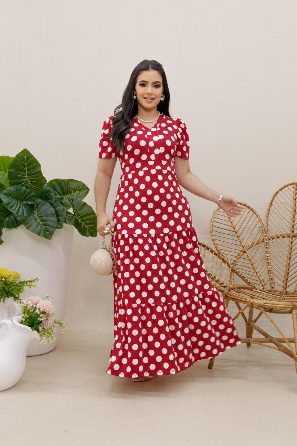 Producto - Vestido largo importado a lunares ROJO (Art. 313) Talle Unico (L/XL)