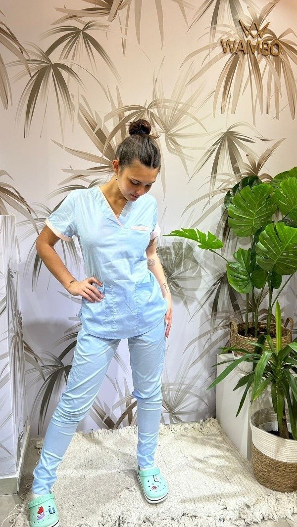 Producto - AMBO SPANDEX (POPLIN LIVIANO) Celeste C/ Rosa Bebé