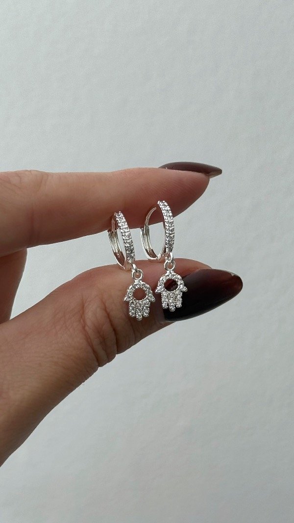 Producto - Argollas 1,3cm mano fatima calad cubic ACERO BLANCO