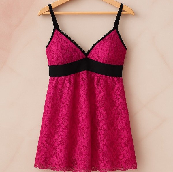 Producto - Camisolín Puntilla fantasía fucsia y detalle en licra negro Cod A6-11