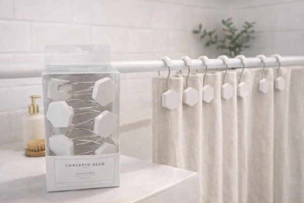 Producto - Ganchos para cortina de Baño Resina Natural Rombo Concepto Deco